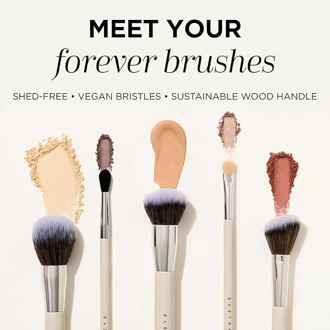 HALEYS Beauty 5-Piece Makeup Brush Set, For Streak Free Application of Liquid, Cream or Powder, Set Includes Kabuki, Powder, Contour, Crease & Lid, Make Up Bag Essentials, Vegan, Gift for Women