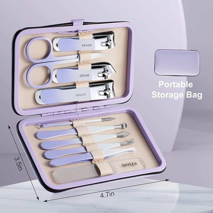 Manicure Set, 10 pcs High-Carbon Steel Nail Clippers Set, Portable Mini Manicure and Pedicure Kit, Travel Grooming Nail Kit with Leather Bag for Men and Women