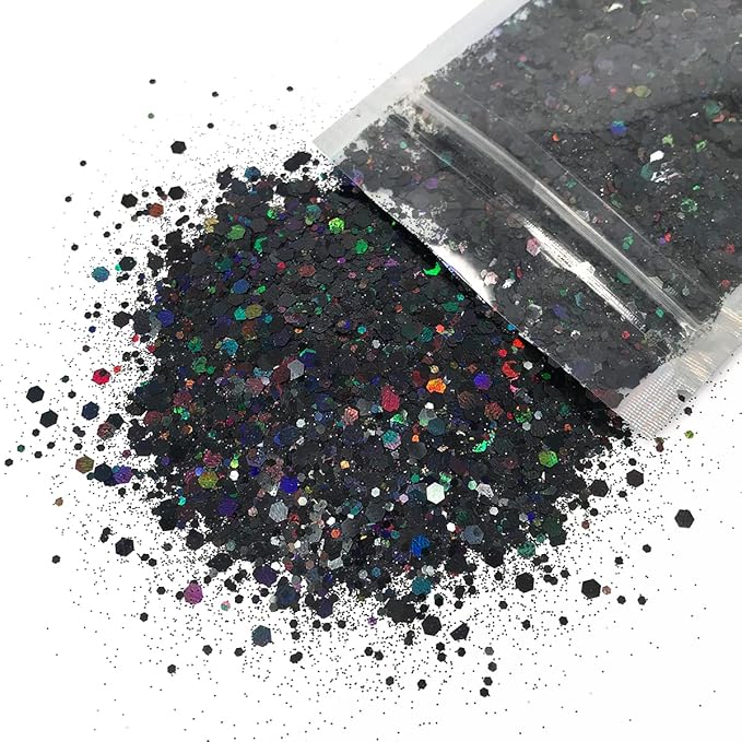 Black Face & Body Glitter - Chunky Glitter - Uses Include: Holidays, Cheerleading, Festival, Rave, Hair, Makeup, Face, Body, Nails, Resin, Arts & Crafts, Resin, Tumblers, Bath Bombs