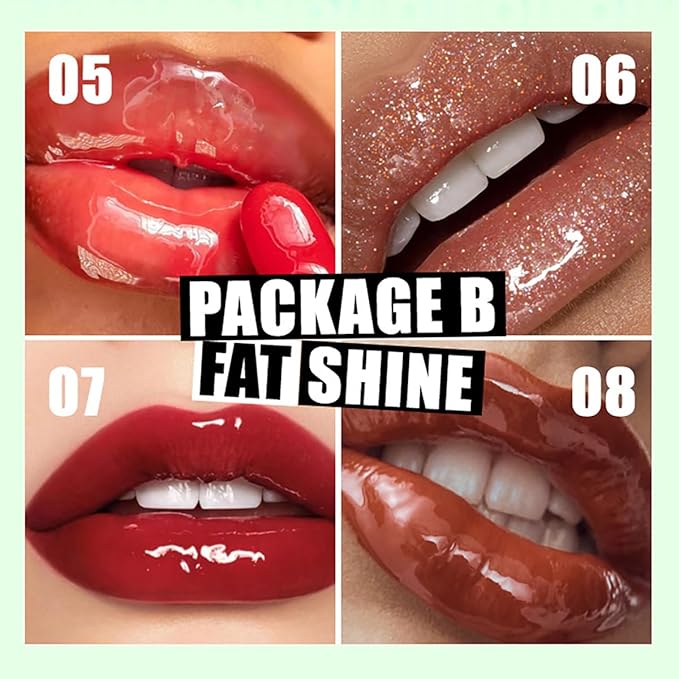 4 Colors Big Brush Head Lip Oil, Smooth Glossy Lip Glow Oil, Ultra-Hydrating & Nourishing, Long Lasting Fresh Transparent Tinted Plumping Lip Oil, Non-Sticky Formula (SetB)
