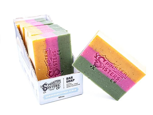 Spinster Sisters Gardeners Citrus Scrub Bar Soap – 6 Pack, All Natural, Moisturizing, Spa Aroma, Eco-Friendly, Refreshing Scent, Vegan, Sulfate Free, Zero Waste Packaging