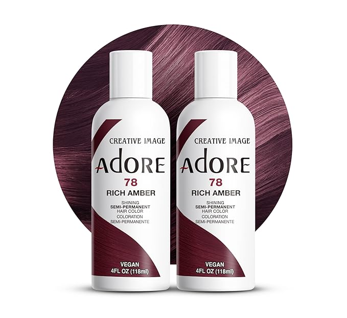 Adore Semi Permanent Hair Color (078 Rich Amber) (2 Pack) | Vegan & Cruelty-Free Brown Hair Dye | No Ammonia, No Peroxide, No Alcohol | 4 Fl Oz