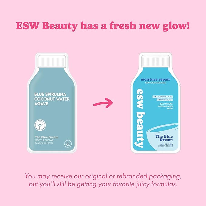 ESW Beauty The Blue Dream - Moisture Repair Raw Juice Face Mask - Hydrating with Blue Spirulina, Coconut Water & Agave for Dry, Sensitive Skin - Replenishes & Fights Aging
