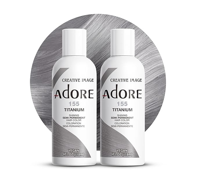Adore Semi Permanent Hair Color (155 Titanium) (2 Pack) | Vegan & Cruelty-Free Grey Hair Dye | No Ammonia, No Peroxide, No Alcohol | 4 Fl Oz
