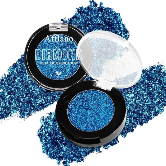 Blue Metallic Eyeshadow Single, Highly Pigmented Fine Pressed Glitter Diamond Eyeshadow with Shimmer finish, Long Lasting Blendable Bright Sparkle Eye Shadow for Blue Eyes/Eyeliner, Waterproof Vegan
