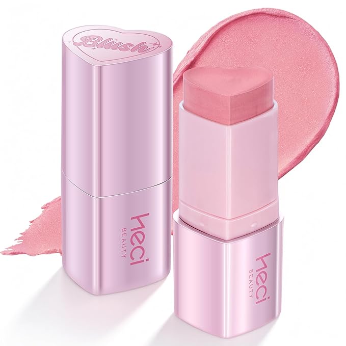 Cream Blush Stick, Heart-Shaped Cream-to-Powder Blush 0.25 oz – Soft-Focus Long-Lasting Cheek & Eye Color, Jojoba Oil & Shea Butter, Vegan & Cruelty-Free, Gift for Her,CANDY