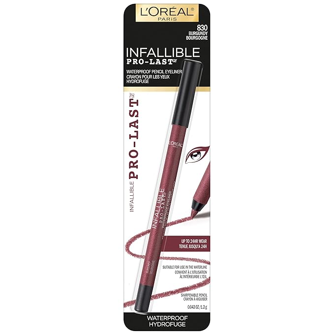 L'Oreal Paris Makeup Infallible Pro-Last Pencil Eyeliner, Waterproof and Smudge-Resistant, Glides on Easily to Create any Look, Burgundy, 0.042 oz.