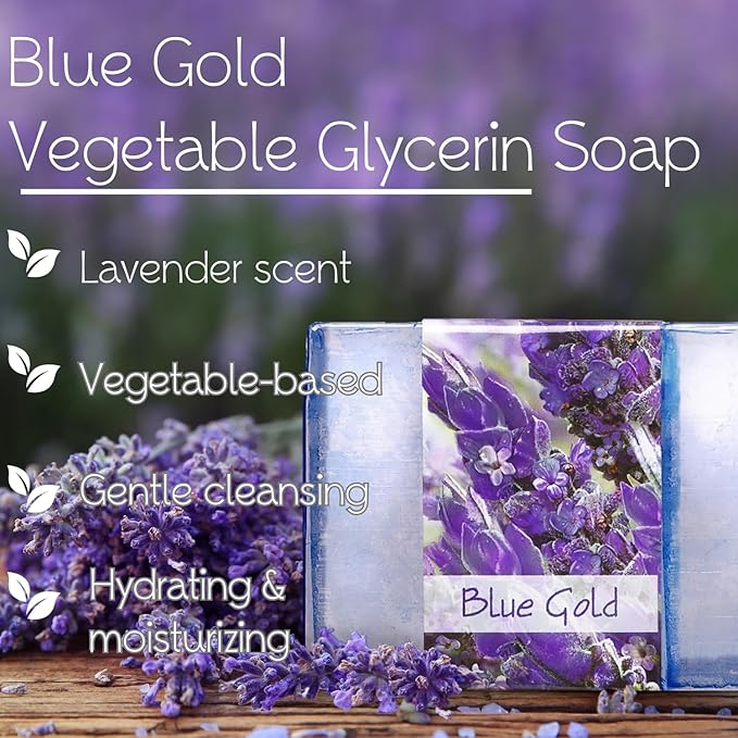 Glycerin Bar Soap Blue Gold Scent - Natural, Vegan-Friendly, Hypoallergenic - Moisturizing and Hydrating with 100% Vegetable Glycerin - Sulfate-Free, Paraben-Free, Chemical-Free - 4.5 oz