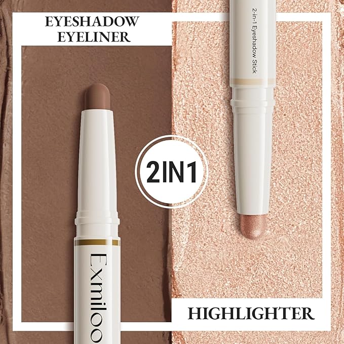 exmiloo Eyeshadow Stick - 2-in-1 Dual-Ended Cream Eye Shadow Stick - Shimmer &Matte Eye Shadow for Women Girls, Long-Lasting, Waterproof, Crease-Proof (Taupe Twilight)