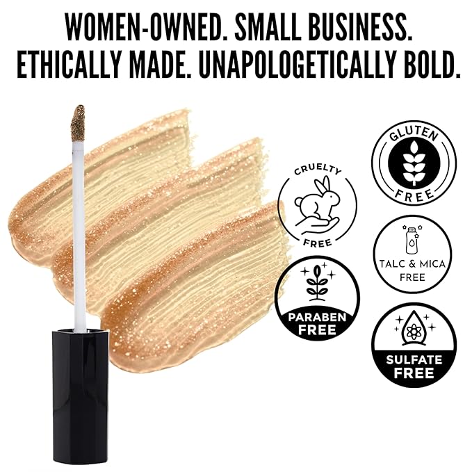 Mynena Translucent Champagne Gold Shimmer Lip Top Gloss Clear Filled with Yellow Iridescent Sparkles | Lightweight Topper | Paraben-Free | Demi-Sheer Lipgloss from Cosplay to Everyday Glam | Goldie