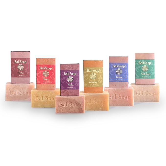 Bali Soap Premium Natural Soap Gift Set - 6 Handcrafted Bars with Botanical Extracts, Vegan Cold Process Soap, Moisturizing & Nourishing
