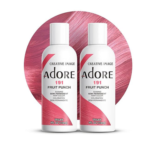 Adore Semi Permanent Hair Color (191 Fruit Punch) (2 Pack) | Vegan & Cruelty-Free Pink Hair Dye | No Ammonia, No Peroxide, No Alcohol | 4 Fl Oz