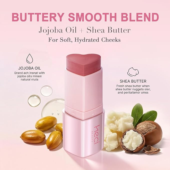 Cream Blush Stick, Heart-Shaped Cream-to-Powder Blush 0.25 oz – Soft-Focus Long-Lasting Cheek & Eye Color, Jojoba Oil & Shea Butter, Vegan & Cruelty-Free, Gift for Her, SPICY