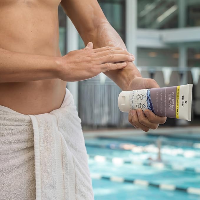 TRIHARD Chlorine Defense Body Lotion for Swimmers, Protects and Hydrates Sensitive Skin from Pool and Ocean, Pre and Post Swim Chlorine Protection from Hard Water and Chemicals