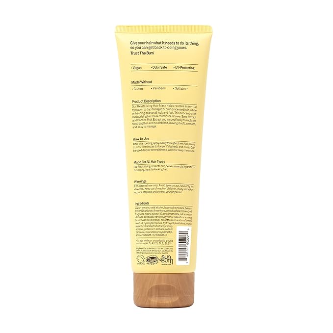 Sun Bum Revitalizing Deep Conditioning Hair Mask - Moisturizing and Restoring Treatment for Damaged Hair - Strengthening - Smoothing and Nourishing Formula - Vegan and Cruelty Free - 6 oz