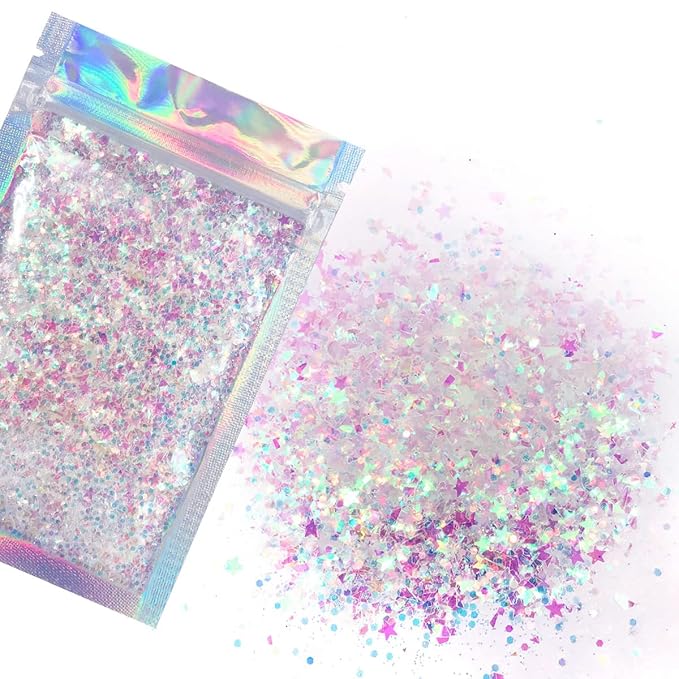 Iridescent Face & Body Glitter - Chunky Glitter - Uses Include: Holidays, Cheerleading, Festival, Rave, Hair, Makeup, Face, Body, Nails, Resin, Arts & Crafts, Resin, Tumblers, Bath Bombs