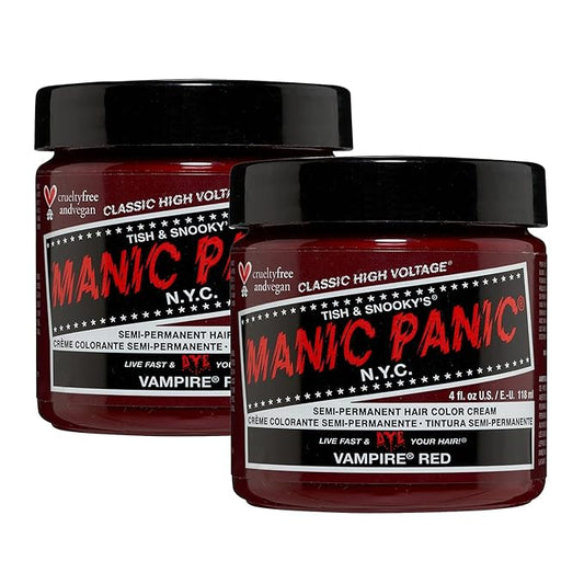 MANIC PANIC Classic Vampire Red Semi Permanent Hair Color - Deep Blood Red Hair Dye for Women & Men That Lasts 4-6 Weeks - Vegan, Ammonia & Cruelty-Free - Create & Mix Custom Shades (4oz / 2pk)