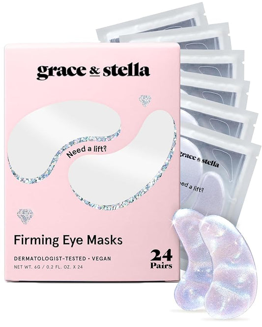 grace & stella Peptide Under Eye Patches with Niacinamide & Rice Extract - Firming Eye Masks for Dark Circles and Puffiness - Friendship Gifts for Women - Vegan, Cruelty-Free (White, 24 Pairs)