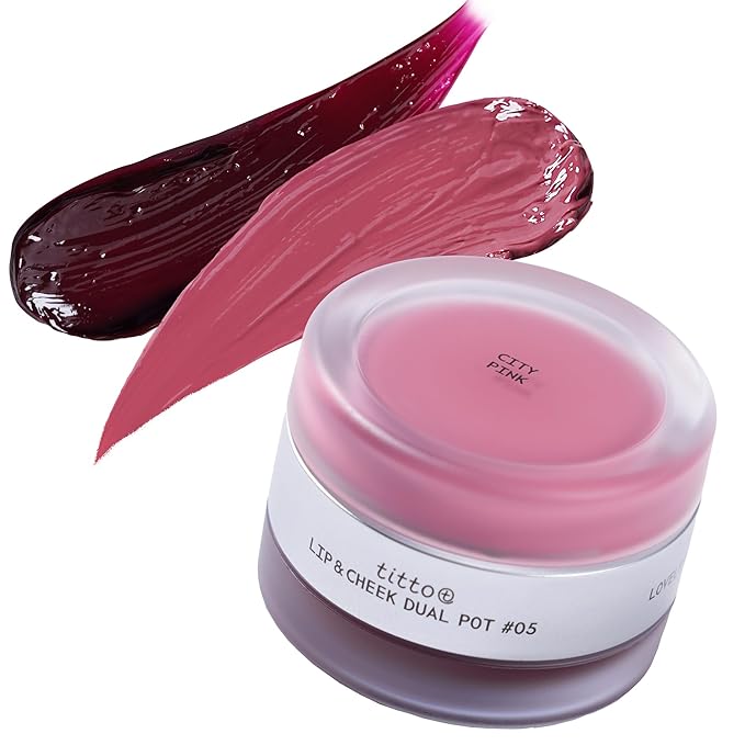 titto Lip & Cheek Dual Pot Blendable & Buildable | Multi-Use Tinted Balm & Blush for Cheeks, Rich Buttery Texture, Long-Lasting, Natural Dewy Finish, Vegan, K Beauty (#05 City Pink/Purple Never Die)