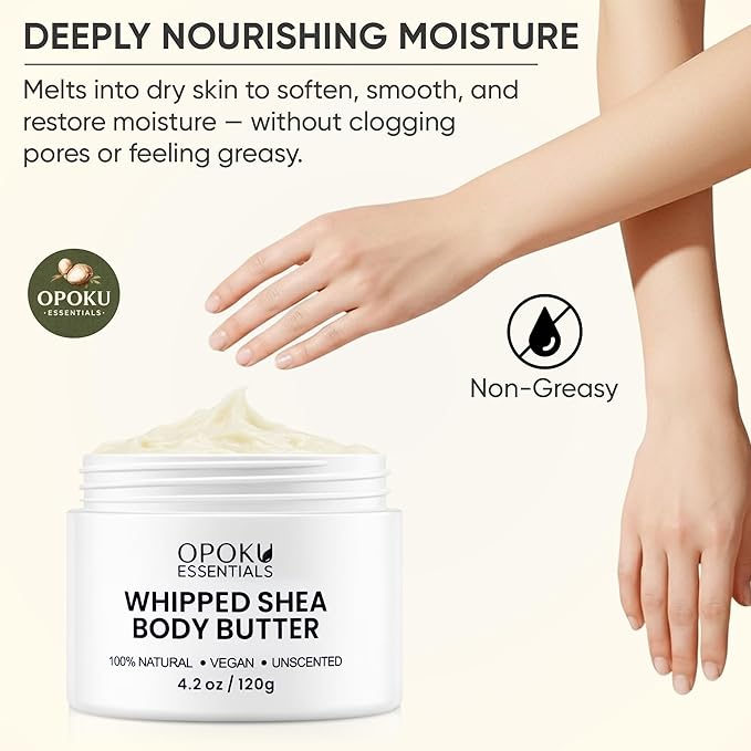 Whipped Shea Body Butter for Dry Skin & Sensitive Skin – 4oz Unscented with Ghanaian Shea Butter – 100% Natural, Vegan Moisturizing Cream