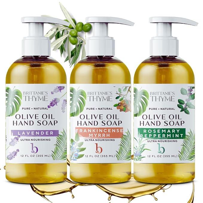 Brittanie’s Pure Castile Liquid Soap Refill, Rosemary/Lavender/Frankincense, 12 Ounce Pack of 3 | Dish Soap, Hair & Body, Home, Gentle and Pure, Made with Natural Luxurious Oils, Vegan & Gluten Free