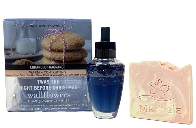 Bath & Body Works Twas The Night Before Christmas Wallflowers Refills 2-Pack with a Himalayan Salts Springs Sample Soap.