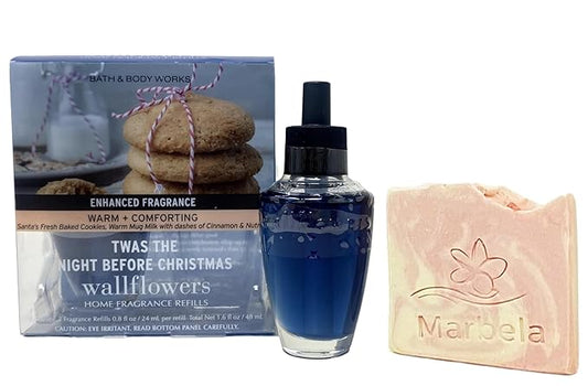 Bath & Body Works Twas The Night Before Christmas Wallflowers Refills 2-Pack with a Himalayan Salts Springs Sample Soap.