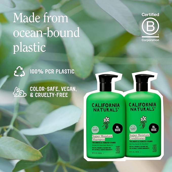 California Naturals Eucalyptus Breeze Moisture Shampoo and Conditioner Set for Dry Damaged Hair, Hydrating, Scalp & Hair Care, Natural, Vegan, Cruelty, Paraben & Sulfate Free, Color Safe, 20 fl oz