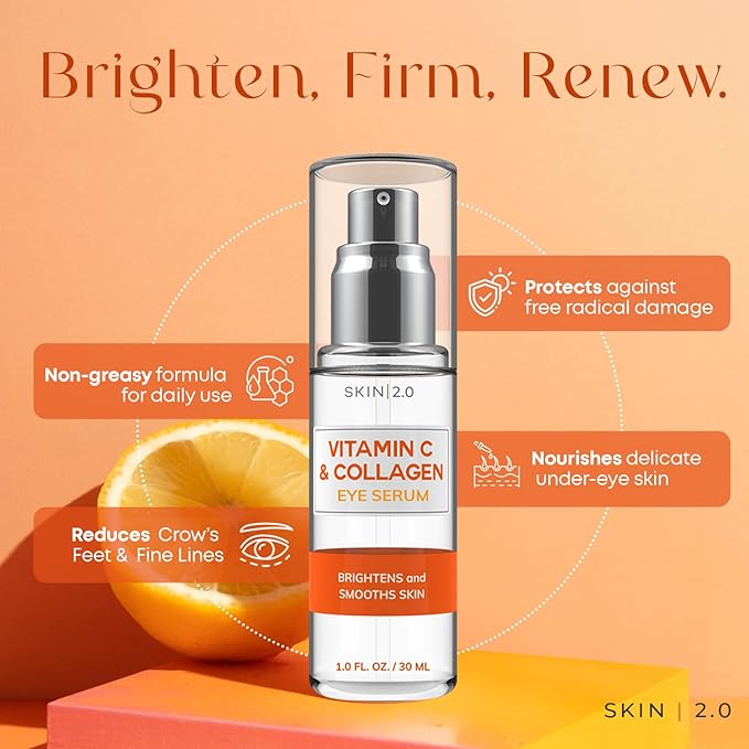 Vitamin C & Collagen Under Eye Serum – Dermatologist Tested, Anti Aging Korean Skin Care – Targets Dark Circles, Puffiness & Fine Lines for Smoother, Firmer Eyes – Vegan Clean Beauty, 1 fl oz