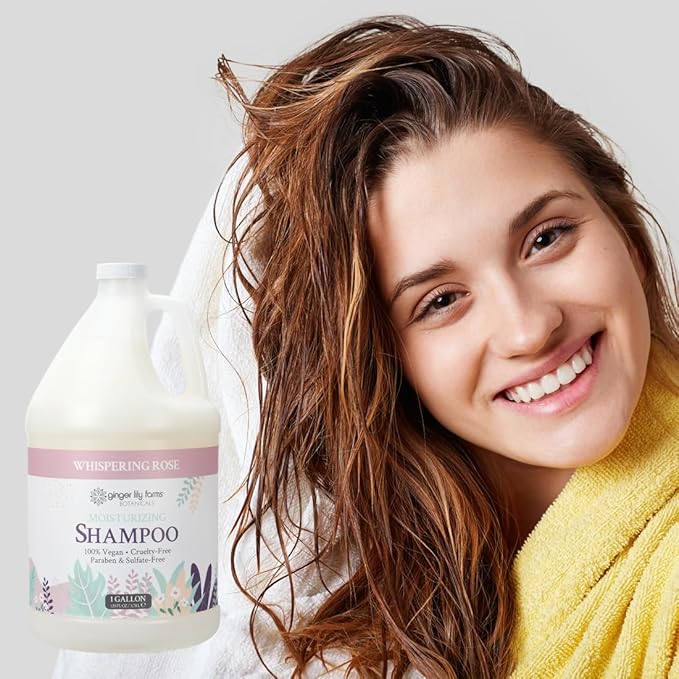 Ginger Lily Farms Botanicals Moisturizing Shampoo for All Hair Types, 100% Vegan & Cruelty-Free, Whispering Rose Scent, 1 Gallon (128 fl oz) Refill