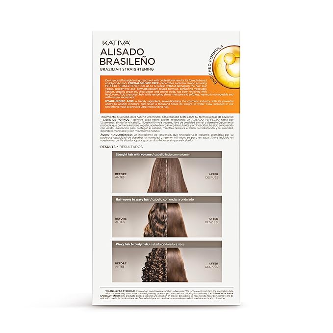 KATIVA Brazilian Keratin Treatment Kit at home Formaldehyde Free Hair Straightening with Hyaluronic Acid, Up to 12 Weeks Frizz Control for Curly, Wavy, Frizzy Hair (Straightening Kit)