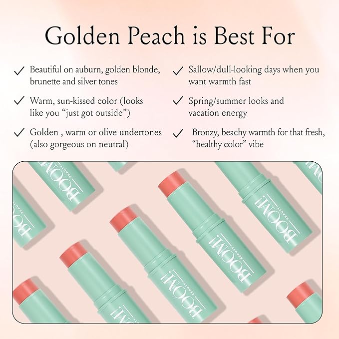 Boomstick Golden Peach ™ - Warm, Coral-Peach Blush Stick and Lipstick - Multistick, Vegan, Makeup for Older Women and Mature Skin Boom Stick By Cindy Joseph