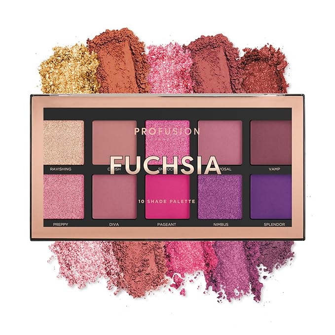 Profusion Cosmetics 10 Shade Eyeshadow Palette - High Pigmented Multi-Finish Colors, Vegan & Cruelty-Free, Create Stunning Looks On-the-Go - Travel-Friendly & Versatile Makeup, Fuchsia