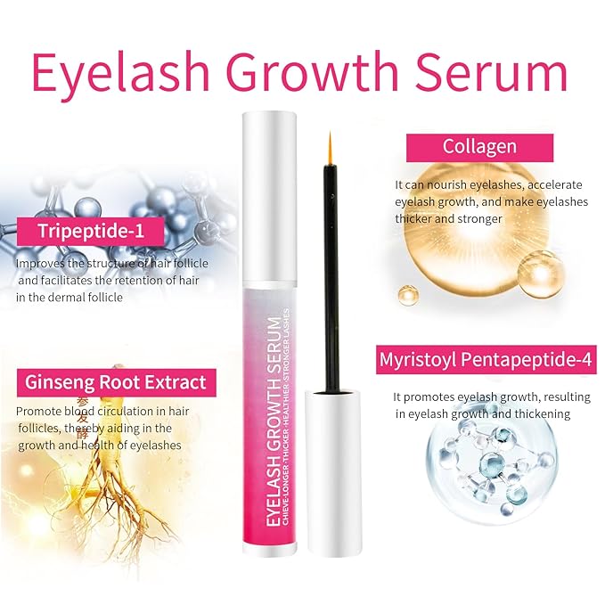 Lash Serum for Eyelash Growth: Premium Eyelash Growth Serum with Advanced Formula to Boost Longer Fuller and Thicker Lashes and Eyebrows - Gentle & Vegan for Sensitive Eyes(8ML)