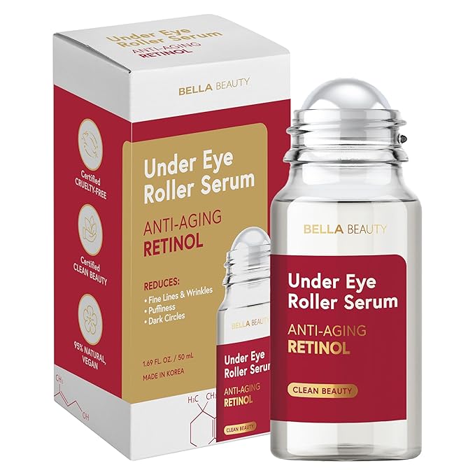 Bella Beauty Retinol Under Eye Serum – Firming & Smoothing Roller for Puffiness & Dark Circles – Dermatologist Tested, Anti-Aging Korean Skin Care – Vegan, Clean Beauty, Non-GMO – Pack of 2