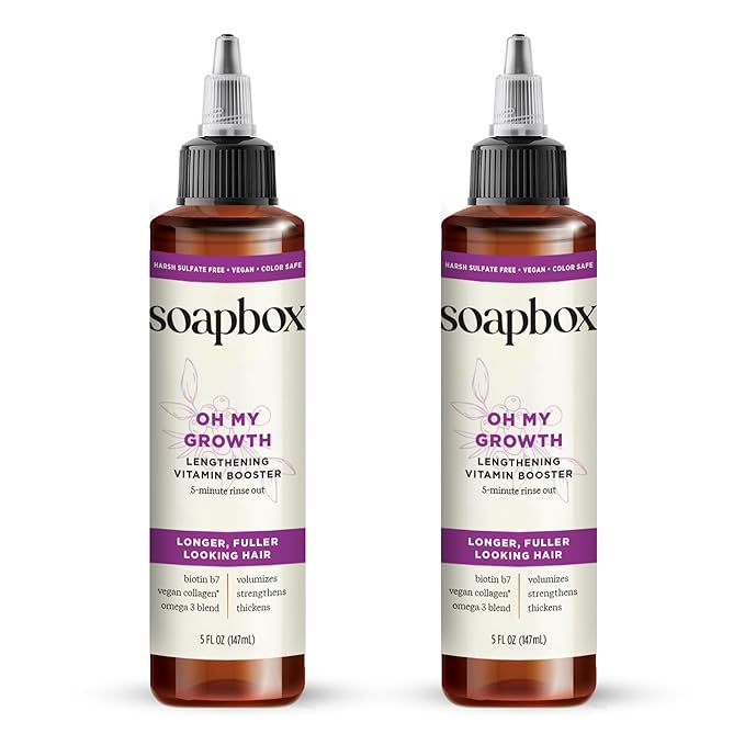 Soapbox Oh My Growth, Lengthening Vitamin Booster Treatment for All Hair Types with Biotin, Vegan Collagen & Vitamins A & C, Paraben & Cruelty Free, For Thicker, Fuller Hair Men & Women, 5oz Pack of 2