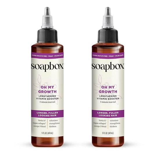 Soapbox Oh My Growth, Lengthening Vitamin Booster Treatment for All Hair Types with Biotin, Vegan Collagen & Vitamins A & C, Paraben & Cruelty Free, For Thicker, Fuller Hair Men & Women, 5oz Pack of 2