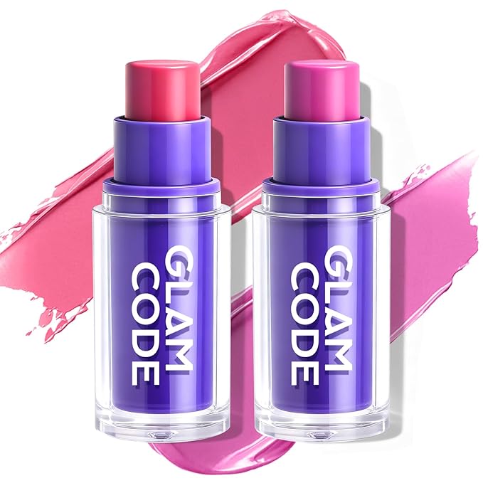 Glam Code Blush Makeup Stick - Makeup Lip + Cheek Stick for Eyes, Lips & Cheeks, Multi-Use Cream Blush Stick with Natural Flush, Hydrating & Long-lasting丨Vegan & Cruelty-Free - 01#