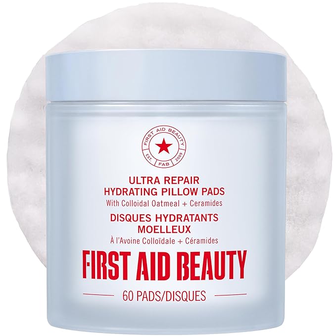First Aid Beauty Ultra Repair Hydrating Pillow Pads - Soothing & Hydrating Face Pads with Colloidal Oatmeal & Ceramides, for Dry & Sensitive Skin, 60-Count
