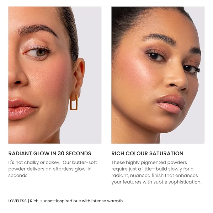 Phase Zero Makeup Powder Blusher | "Loveless" - 5g / 0.18 oz. | Full Coverage, Natural Blush - Soft, Buildable Pink, Coral, Peach & Golden Hues | Matte & Shimmering Shades Gives Cheeks a Radiant Glow