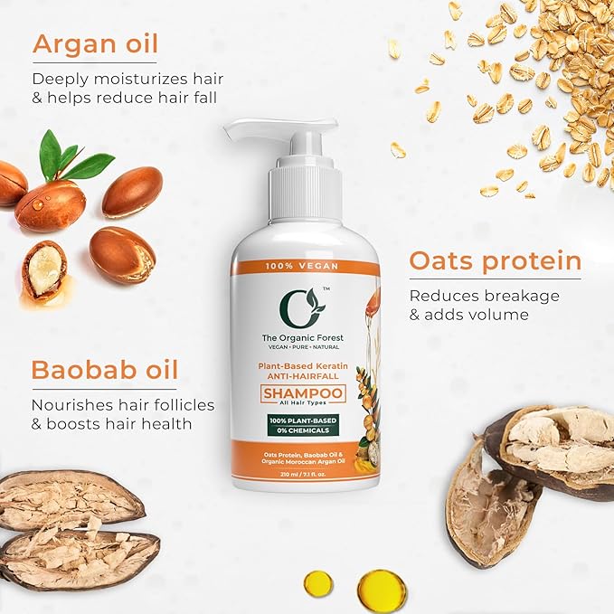 VEGAN Anti Hair Fall Shampoo | Plant Based Keratin & Organic Moroccan Argan Oil | for Dry | Thickening | Hair Loss for Men & Women | 6.8 fl. oz