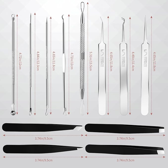 Blackhead Remover Tools, 8 Pack Pimple Popper Tool Kit, 4 Pack Tweezers Set, Quickly and Easily Removes Acne and Blackheads, Precision Eyebrow Tweezers for Facial Hair