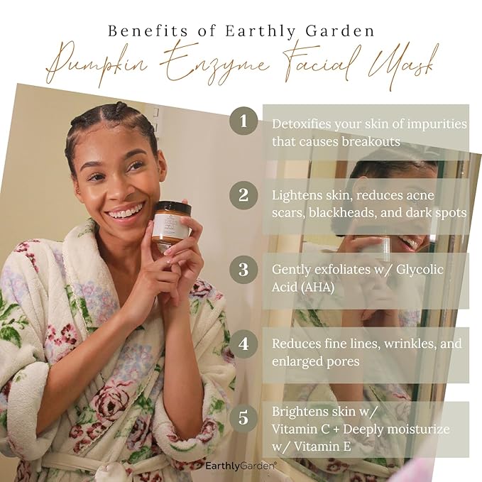 Pumpkin Enzyme Exfoliating Face Mask – Natural AHA Facial Treatment with Vitamin C & E – Brightens Dull Skin, Fades Dark Spots & Hydrates – Vegan Skincare for All Skin Types – 4 oz