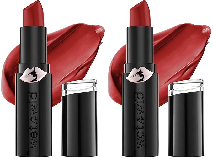 wet n wild Mega Last Matte Lip Color, Semi Matte Hyaluronic Acid Infused, Long Lasting Full Coverage for a Nourishing Pout, Cruelty-Free & Vegan - Stoplight Red (Pack of 2)