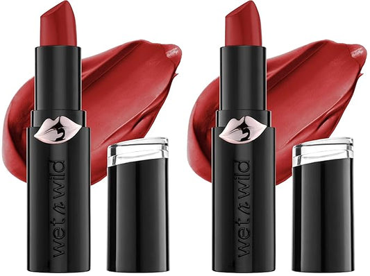 wet n wild Mega Last Matte Lip Color, Semi Matte Hyaluronic Acid Infused, Long Lasting Full Coverage for a Nourishing Pout, Cruelty-Free & Vegan - Stoplight Red (Pack of 2)