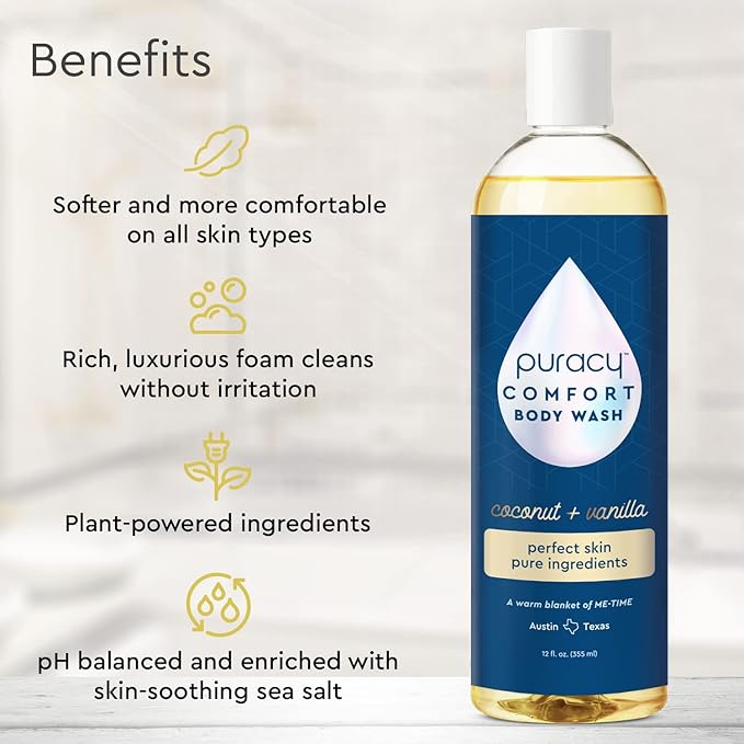 Puracy Natural Body Wash - 2pk 12 fl oz / 355 ml - Body Wash Sensitive Skin - 98.6% Pure Plant Ingredients - Body Wash Women, Men & Kids - Moisturizing Body Wash / Shower Gel - Coconut & Vanilla