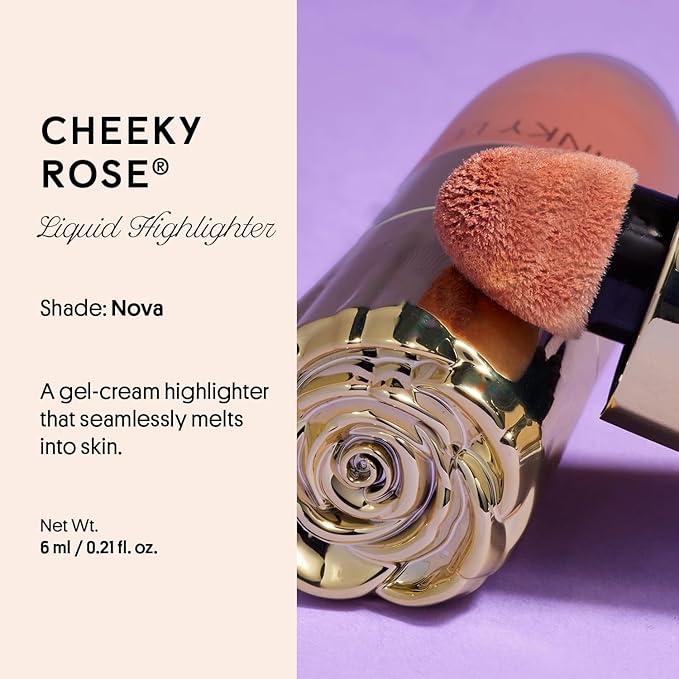 Winky Lux Cheeky Rose Liquid Highlighter - Gel Cream, Blendable & Buildable Pigment, Long Lasting Weightless Dewy Finish, Rose Gold, Nova