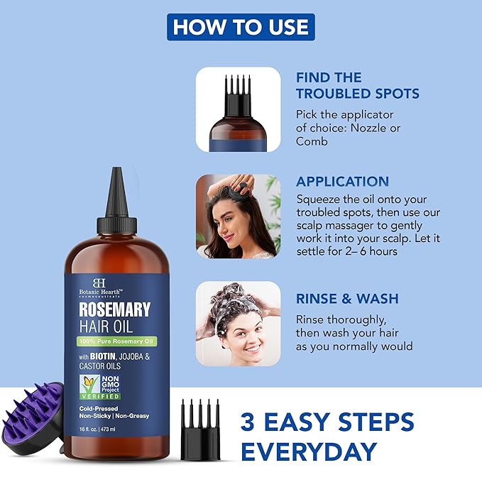 Botanic Hearth Hair Oil for Hair Growth | Rosemary Oil for Hair Growth with Biotin, Castor & Jojoba | Hair Relaxers & Dry Scalp Treatment | Color Safe | All Hair Types | 16 Fl Oz