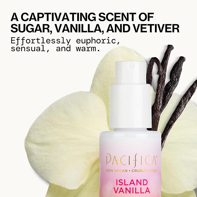 Pacifica Island Vanilla Spray Perfume & Hair and Body Mist Set – Tahitian Vanilla Clean Fragrance Duo, Essential Oil Blend, Alcohol-Free Hair/Body Mist Clean Beauty 100% Vegan & Cruelty-Free