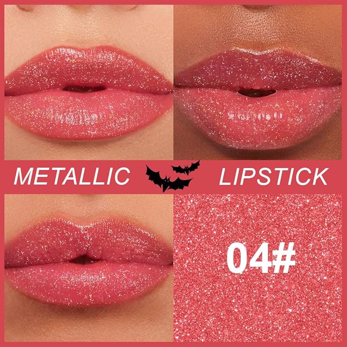 Kaely Glitter Metallic Lipstick Makeup, Shimmer Metallic Lipsticks for Women, High Pigmented Lip Gloss Long Lasting Waterproof Smudge Proof, Vegan & Cruelty-Free, 04